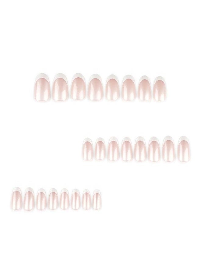 Foccna Short Press on Nails French White Fake Nails Almond Acrylic False Nails,Artificial Nails for Women 24pcs - Image 2